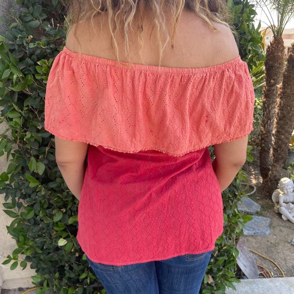 ReDyed Off The ShoulderTop With Orange to Red Ombre - Picture 3 of 4
